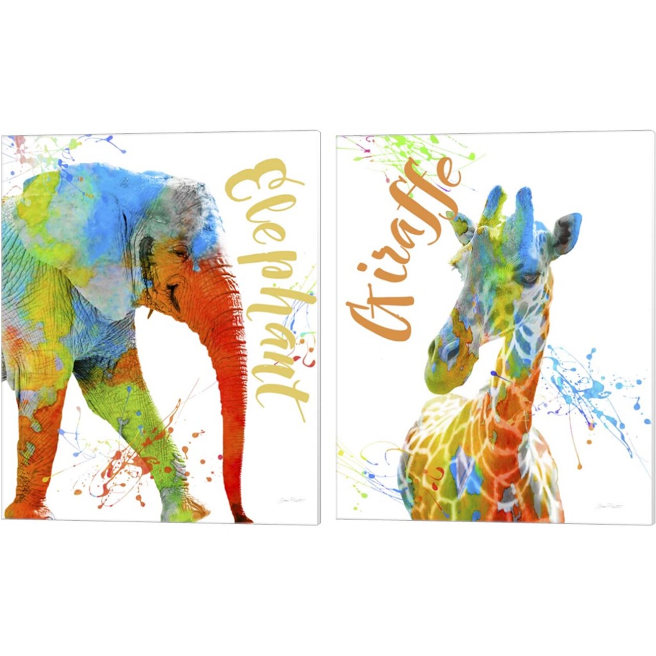 Colorful Safari Animals 2 by Jean Plout 12" x 15" Canvas Wall Art (Set of 2)